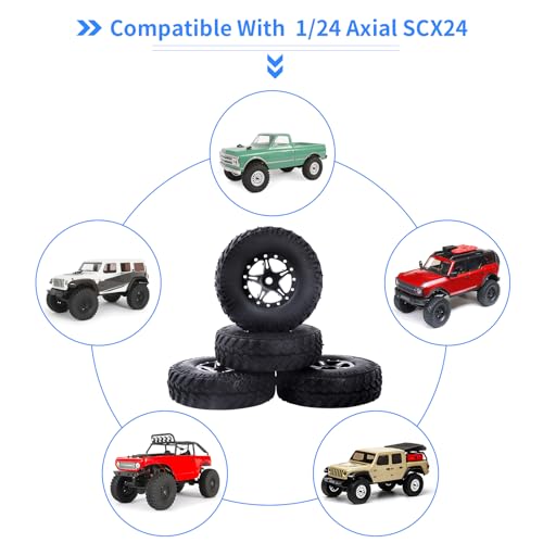 1.0 Beadlock Wheels and Tires Set for 1/24 Scale Axial SCX24 AX24 Gladiator Deadbolt Bronco C10 JLU CRC B17 Betty Chevy RC Crawler Upgrade Parts