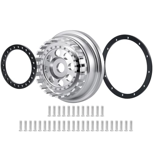 4Pcs Aluminium Beadlock Wheel Rims for 1/7 Mojave 6S EXB & 1/8 Mojave 4S BLX Desert Truck(Silver) - color: Silver
