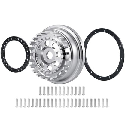 4Pcs Aluminium Beadlock Wheel Rims for 1/7 Mojave 6S EXB & 1/8 Mojave 4S BLX Desert Truck(Silver) - color: Silver