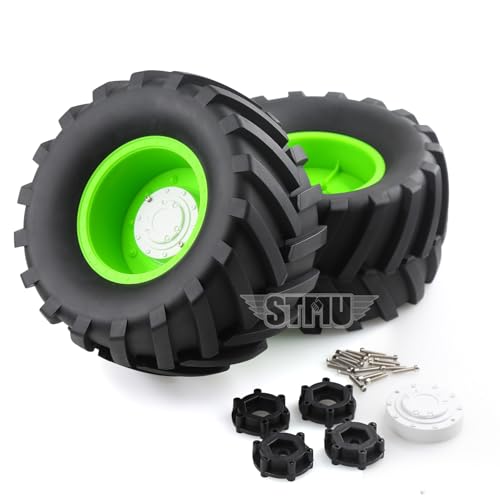 RC Monster Truck Tires and 17mm&14mm Hex Wheels Rims Rubber Buggy Tyres for 1/8&1/7 Scale Off Road Truck Car Kaiju Tmaxx E-Revo 3.3 Arrma Kraton 6S Typhon 3S HPI Redcat Traxxas Maxx (Green) - color: Green