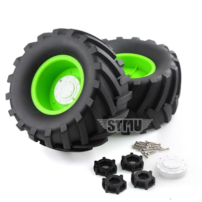 RC Monster Truck Tires and 17mm&14mm Hex Wheels Rims Rubber Buggy Tyres for 1/8&1/7 Scale Off Road Truck Car Kaiju Tmaxx E-Revo 3.3 Arrma Kraton 6S Typhon 3S HPI Redcat Traxxas Maxx (Green) - color: Green