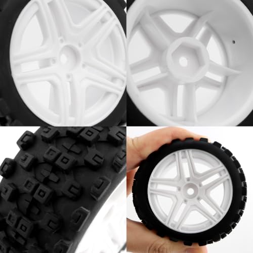 4-Pack RC 1/10 Scale On Road Rally Car Tires OD2.75 Rubber Wheel Rims 12mm Hex Compatible with Traxxas 4 Tec 2.0 Tamiya TT01 XV01 Kyosho WR8 Sakura WLtoys HPI Touring Racing Car(White)