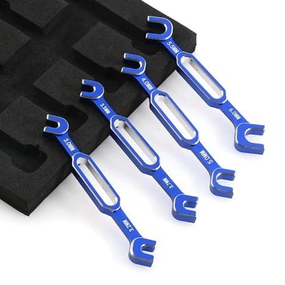 RC Aluminum Alloy Wrench Turnbuckle Nut Ball 3.0/3.2/3.5/3.7/4.0/5.0/5.5/6.0mm Joint Remover Universal Repair Tools Set For RC Crawler Truck Off Road Car Boat Drone Airplane (Bule) - color: Bule