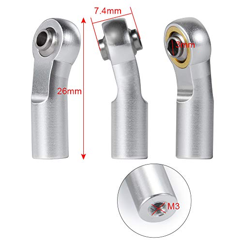 QUE-T 20pcs/Set M3 Link Tie Rod End Metal Ball Joint Head for 1/10 RC Crawler Car Boat (Silver) - color: Silver
