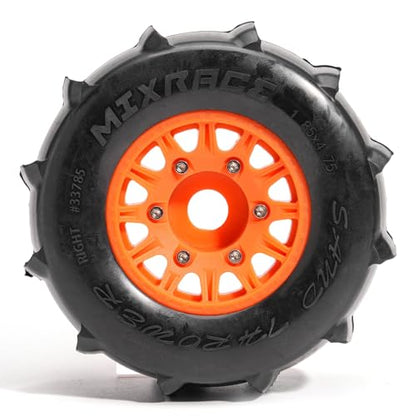 Pre-Glued Sand & Snow Paddle Wheel & Tire Set for 1/10 RC Truck Fits Slash, Arrma Fury/Senton, Tekno SCT410, HSP 94155, 117 x 45.5 mm, 12/14/17 mm Hex, 4 pcs, Orange - color: Orange