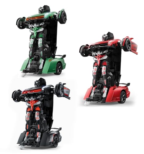 Veeniix V992 3-Pack: Gray, Red & Green Transform Robot RC Cars, 1:14 Scale 2-in-1 Auto-Transforming Toy with Gesture Control, Sound & Lights, Ideal Gift Set for Kids