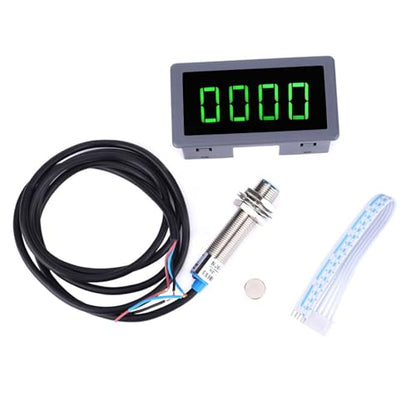 Digital Tachometer for Motor Speed Measurement, Hall Effect Sensor RPM Meter with LED Display, DC 8-24V Range 10-9000