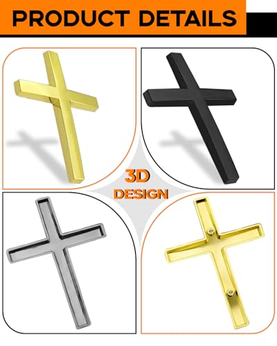 2PCS Metal Jesus Cross Car Emblem, 2.5"×1.8" 3D Silver Alloy Religious Jesus Christ Cross Badge Stickers, Self-Adhesive Automotive Christian Decals for Car Body, Tailgate, Window(Black+Golden) - color: Black+Golden