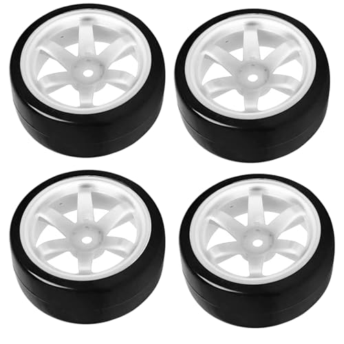 4PCS 1/10 RC Drift Car Tires Smooth Hard Tyre Plastic Wheel Rims Set Replacement for HSP Tamiya HPI Kyosho On-Road Drifting Car(White) - color: White