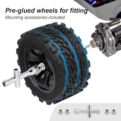 Hobbypark PreGlued 12mm Hex Wheels and Tires for 1/10 Scale RC Monster Truck Foam Inserts Compatible with Traxxas Rustler VXL Stampede 2WD Hoss 4x4, Set of 4