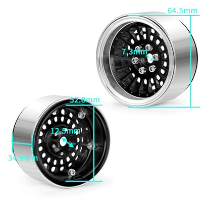 2.2" Beadlock Wheels RC Aluminum Rims for AXIAL Wraith RR10 TRX4 SCX10 Redcat Gen8 1/10th RC Crawler Truck Car (Black) - color: Black