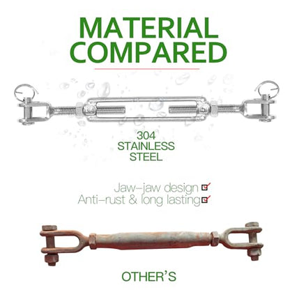 6PCS M5 Jaw Jaw Turnbuckle Stainless Steel Jaw and Jaw Turnbuckle, Jaw Jaw Closed Body Marine Turnbuckle, Durable for Wire Rope Cable (M5, Jaw & Jaw) - style: Jaw & Jaw-M-5