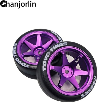 RC 1/10 Drift Tires & Aluminum Wheels 12mm Hex OD 65mm Hard Drift Racing Smooth Tyres for 1:10 1/12 Rally Street On Road Touring Car TT01 TT02 XV02 XV01 TA06 HPI KYOSHO PTG2 4PCS (Purple) - color: Purple