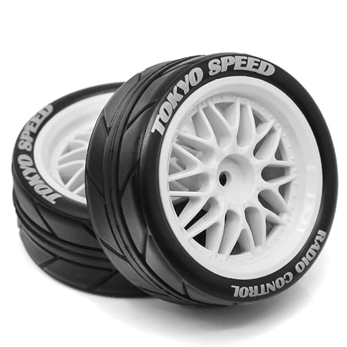 fujita 1/10 RC ON-Road Rubber Tires& Wheels Rims 65mm OD for HPI Tamiya TT01 TT02B Kyosho FAZER MK2 Lc Racing HSP RGT RC 3RACING D5 1/10 RC Rally Car (White) - color: White