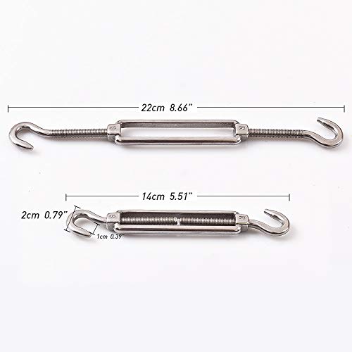 M6 Hook & Hook/C to C Turnbuckle 304 Stainless Steel, Hardware Kit for Wire Rope Tension Heavy Duty, for Sun Shade, Tent Installation, Anti-Rust, 6 Packs