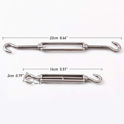 M6 Hook & Hook/C to C Turnbuckle 304 Stainless Steel, Hardware Kit for Wire Rope Tension Heavy Duty, for Sun Shade, Tent Installation, Anti-Rust, 6 Packs