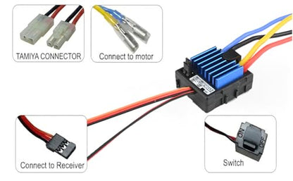 Waterproof Brushed 60A ESC Electronic Speed Controller for 1/10 Traxxas HPI Redcat Tamiya RC Truck, Buggy, Short Course Truck and Rock Crawler