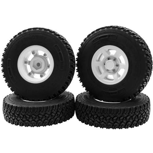 4Pcs HIRCQOO 1.55'' Beadlock Plastic Wheel Rims Rim Rubber Tires Tyre 12mm Hex Compatible with RC4WD D90 TF2 Tamiya CC01 LC70 LC80 MST Axial AX90069 1/10 RC Crawler (White) - color: White
