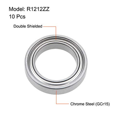 uxcell R1212ZZ Deep Groove Ball Bearing 1/2-inchx3/4-inchx5/32-inch Shielded Z2 Lever Bearings 10pcs - size: 1/2"x3/4"x5/32"