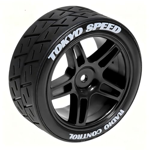 1/10 RC Rally Street Tires OD 65mm with 12mm Hex Hard Plastic Wheels for 1:10 1/12 On Road Drift Touring Car Tamiya TT01 TT02 Traxxas XV02 XV01 TA06 HPI KYOSHO PTG2 A959 4PCS (Black) - color: Black