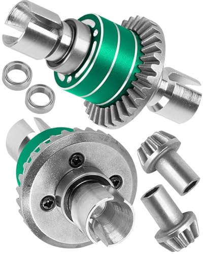 RC Front Rear Differential & Input Gear Upgrades Part for 1/14 H14BM 14209 14210 14301 14303 1/16 H16BM H16PL H16GT H16DR 16207 16208 16209 16210,BRCatWPark Steel Front & Rear Diff Set,Green - color: Green - (Front Rear Differential & Input Gear)