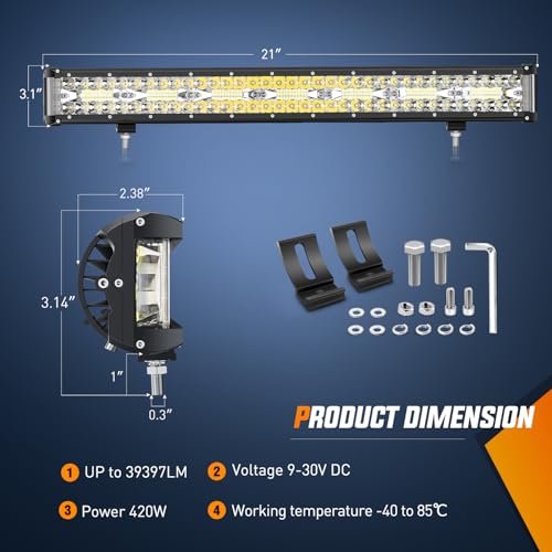 Nilight Side Shooter LED Light Bar 20 Inch Triple Row Spot Flood Combo Lights Work Lighting with 5Pin Rocker Switch Wiring Harness Kit for Off-Road Light on Truck SUV ATV UTV - color: 20Inch Side Shooter Light + Wiring harness