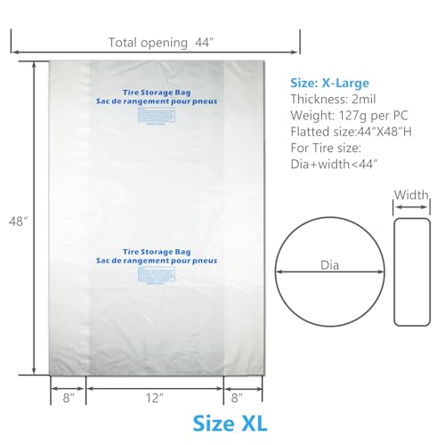 WHEEL CONNECT Tire Storage Bags. Made of Polyethylene LDPE Plastic, Extra-Large 44”X48”H, White, Pack of 100pcs. X-Large.No Logo Printed. - color: X-Large-Pack of 100pcs No brand printed