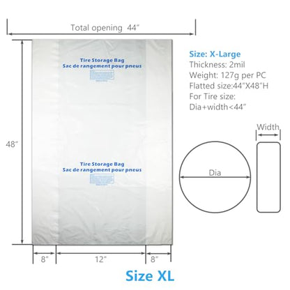 WHEEL CONNECT Tire Storage Bags. Made of Polyethylene LDPE Plastic, Extra-Large 44”X48”H, White, Pack of 100pcs. X-Large.No Logo Printed. - color: X-Large-Pack of 100pcs No brand printed