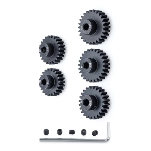 Metal Steel M1 Pinion Gear Sets 22T 23T 24T 25T 26T for 5mm Shaft Motor Gears with Hex Key for 1/8 RC Car Brushless Brush Motor Parts - size: 22T 23T 24T 25T 26T