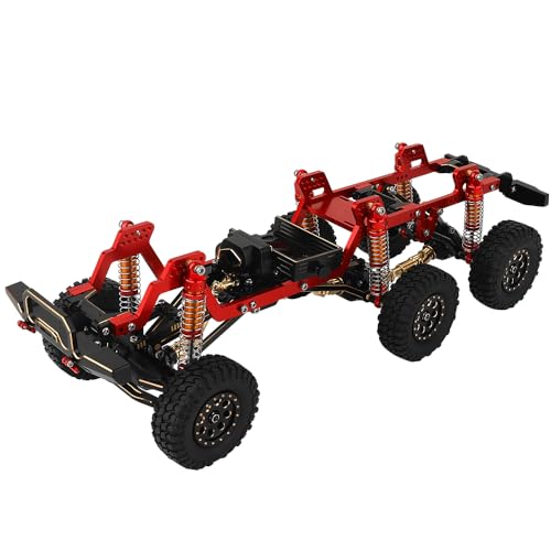 TRX-4M 6x6 RC Chassis Frame with Axles Transmission Wheels Skid Plate DIY for TRX4M 1/18 RC Crawler Metal Upgarde Parts (red) - color: Red