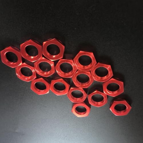 16pcs Aluminum Wheel Nuts 17mm Thread for 1/7 1/8 RC Model Car Trucks Off Road ARRMA 6s Karton Typhon Mojave HSP Redcat Himoto Upgrade Part Red - color: Red
