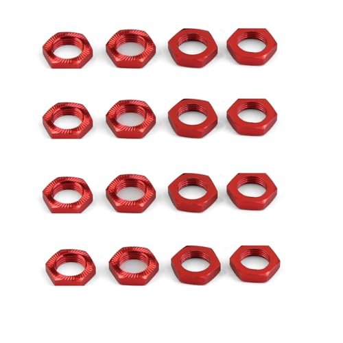 16pcs Aluminum Wheel Nuts 17mm Thread for 1/7 1/8 RC Model Car Trucks Off Road ARRMA 6s Karton Typhon Mojave HSP Redcat Himoto Upgrade Part Red - color: Red