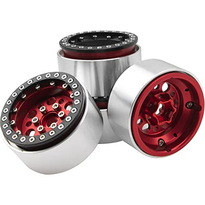 4Pack ShareGoo Aluminum Alloy 1.9" Beadlock Wheel Rims Hubs Compatible with Traxxas TRX4 Axial SCX10 RCAWD D90 D110 Tamiya CC01 1/10 RC Crawler Car (Red) - color: Red