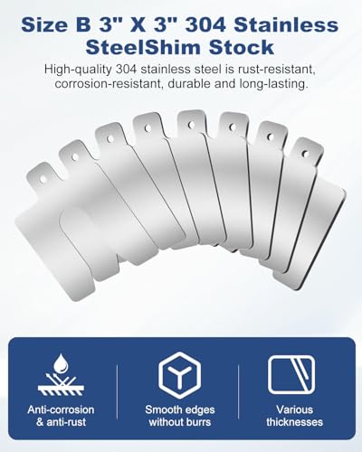 MUZIK 56 Pcs 3"x3" Metal Shims for CNC, Machining & Automotive Alignment | 304 Stainless Steel, 8 Thicknesses, Easy Identification, Precision Laser Cut, Corrosion Resistant, Burr Free Finish - size: B 3" x 3"