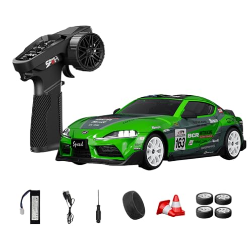 1:24 Scale RC Drift Car with Gyro Stability, 2.4GHz 4WD Proportional Control High-Speed Drift Racing Car with LED Lights & Dual-Mode Tire Switch (Racing & Drift) for Adults (S3 Green/D24-01) - color: S3 Green, size: D24-01