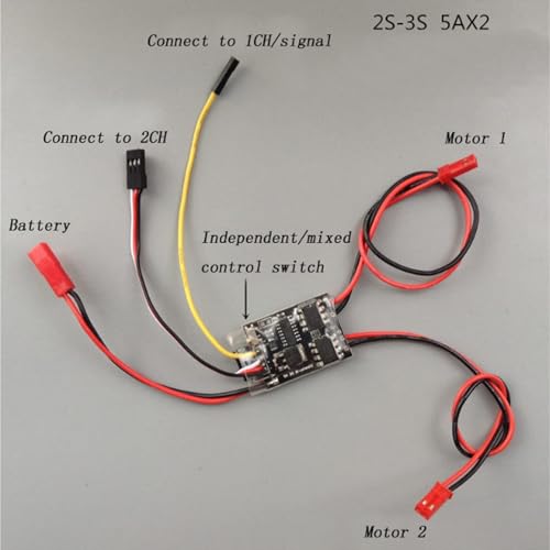 HERCHR Bidirectional RC Brushed Motor ESC Speed Controller, 2s‑3s Lipo 5A Brushed ESC DC6V-14V Dual Way Mini Speed Controller for RC Boats Tank Aircraft Airplane Brushed Motor Spare Parts