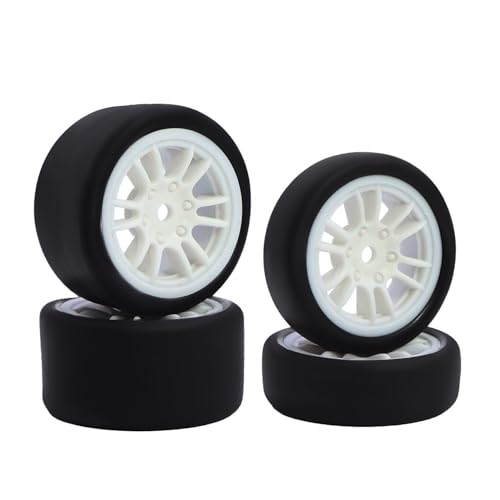 4PCS Finished Flat Running Drift Tires and Wheels 7MM Hexagon for 1/24 Losi Micro B Upgrades and 1/28 Losi Micro T Upgrades (b White) - color: B White