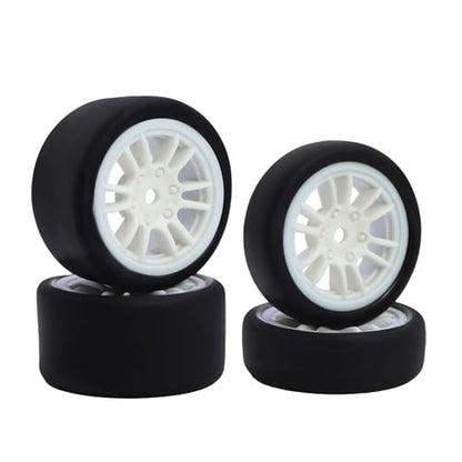 4PCS Finished Flat Running Drift Tires and Wheels 7MM Hexagon for 1/24 Losi Micro B Upgrades and 1/28 Losi Micro T Upgrades (b White) - color: B White