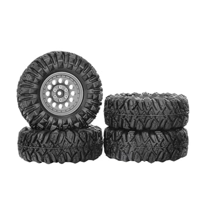 4PCS 1.3" Aluminum Alloy Beadlock Wheel Rims All-Terrain Tyre 70mm Rubber Tires Set with 5mm & 7mm Hex for 1/12 1/14 1/18 1/24 RC Rock Crawler Car Upgrade Parts (B-Gray) - color: B-gray