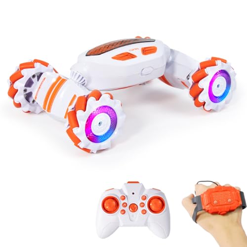 Hand Gesture Sensing RC Stunt Car with Lights Music,Gesture RC Car Remote Controll Transformed Vehicle 360° Spins All Terrains Monster Truck for Teens,4WD All-Terrain Off-Road Vehicle - color: Orange, size: 1 Battery