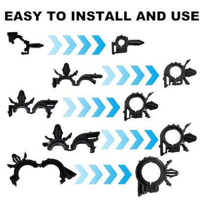200 PCS Car Wire Loom Routing Clips, 15 Sizes Push Mount Cable Tie Auto Nylon Harness Clips Assortment, Self Locking Harness Routing Clip Replacement Parts for Most Vehicles