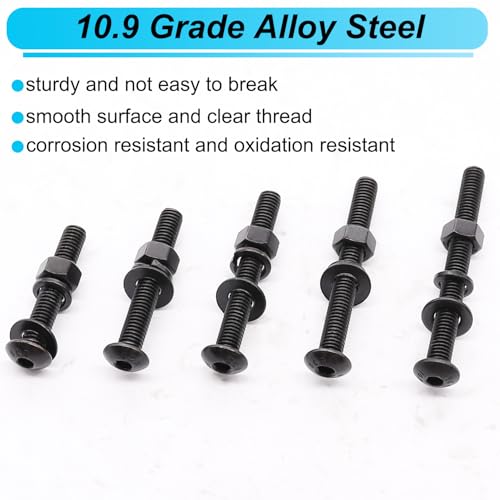 200PCS Black M5 Button Head Hex Socket Cap Screws, M5 x 30/35/40/45/50mm Metric Screws Bolts Nuts Washers Assortment Kit, 10.9 Grade Alloy Steel - size: M5 x 30/35/40/45/50mm, style: Button Head