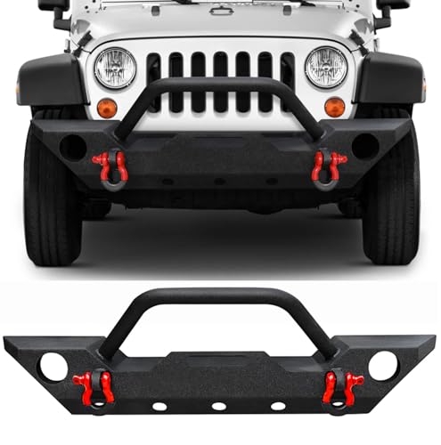 Front Bumper for 2007-2018 Jeep JK,Winch Mounting Plate and D-ring | Rock Crawler Off Road Bumper with Fog Light Hole for 2007-2018 Jeep Wrangler JK - size: 2007-2018 JK Front Bumper