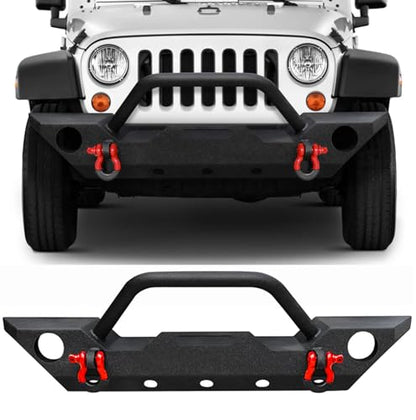 Front Bumper for 2007-2018 Jeep JK,Winch Mounting Plate and D-ring | Rock Crawler Off Road Bumper with Fog Light Hole for 2007-2018 Jeep Wrangler JK - size: 2007-2018 JK Front Bumper