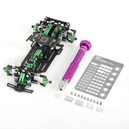 RC Car Frame, 1/24 1/28 TG Super Assembled Mini Rear Drive RWD Drift Racing Car Frame Body Kit with Tools DIY Parts (Green) - color: B.green