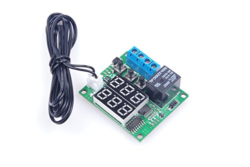 DC 12V Digital Thermostat Module -58℉ to 257℉ Fahrenheit Temp Display Temperature Controller Board with 20A Relay Waterproof Sensor Probe Dual LED Display Red Blue