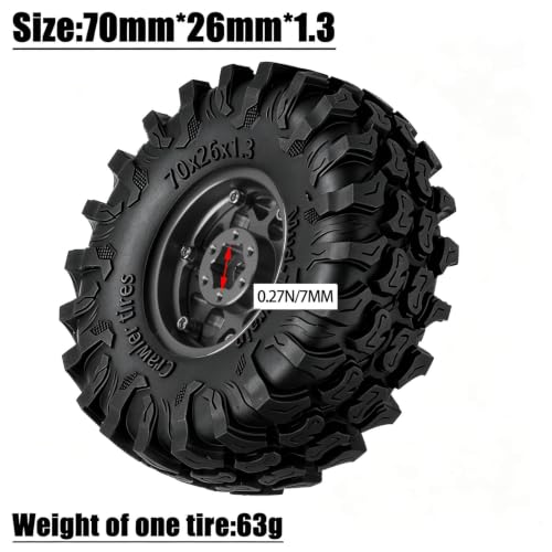 for 1/18 1/24 Axia l SCX24 TRX4M,1.3 Beadlock RC Wheels and Tires,1.3" Aluminum & Brass RC Wheel Hub Rim Rubber Tires RC Truck Tires Heavy Duty Rim.Black 4PCS - color: (4pcs）black