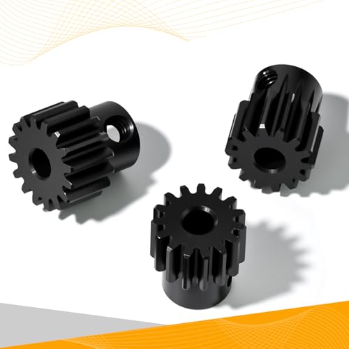 3PCS 0.6M Hardened Steel Pinion Gear Set with 3.175mm Shaft, 0.6 Metric Pitch 14T 15T 16T Pinion Gears for 540 550 Brushed Brushless Motor, Compatible with 1/10 Tamiya Redcat HSP HPI RC Car - size: 14 15 16T