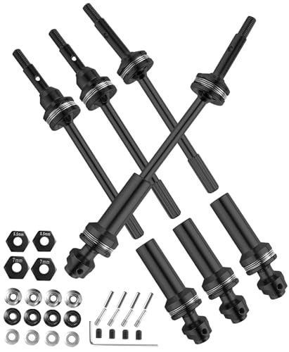 RC Driveshafts CVD Upgrades Part for 1/10 Slash VXL 4x4 4wd,Rustler VXL 4x4 4wd,Stampede VXL 4x4 4wd,Front Rear Steel #45 Drive Shaft Axles with Hex,4PCS,Black - style: black (4wd)