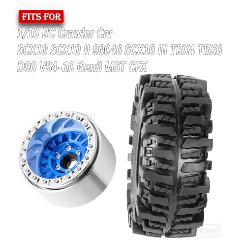 Rc 1.9 Inch Wheel Rims & Tires Wheels for 1/10 RC Crawler Car SCX10 SCX10 II SCX10 III 90046 TRX6 TRX4 D90 VS4-10 Gen8 MST CFX,Aluminum RC 1.9 Beadlock Tires Wheel,Navy Blue - color: Navy Blue (1.9 Tires Wheels)